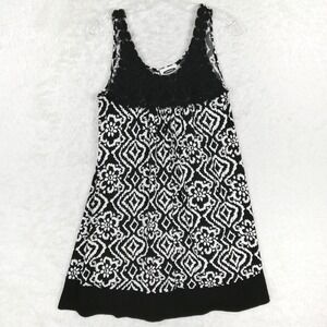 Intermission Womens Dress Shift Micro Mini Black White Scoop Neck Sleeveless 4